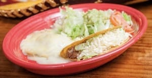 1. Chile Relleno, Beef Taco, Beans, & Guacamole Salad.