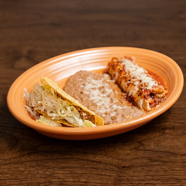 3. Enchilada, Rice, & Beans.