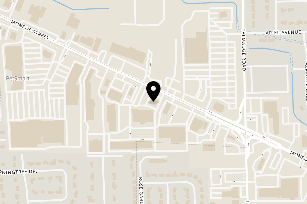 Map showing the location of Palacio Maya Mexican Restaurtant on 5125 Monroe St in Toledo